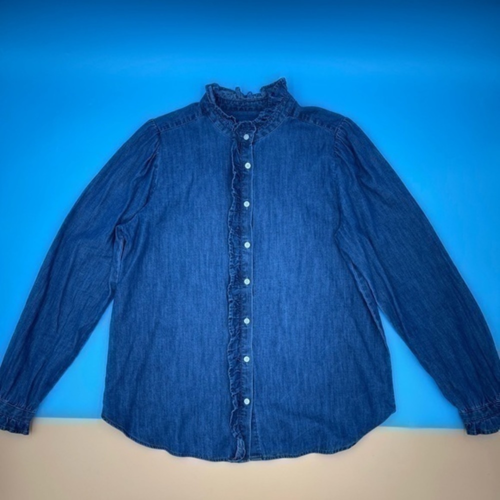 LOFT Denim Flare Collar Button-down Shirt